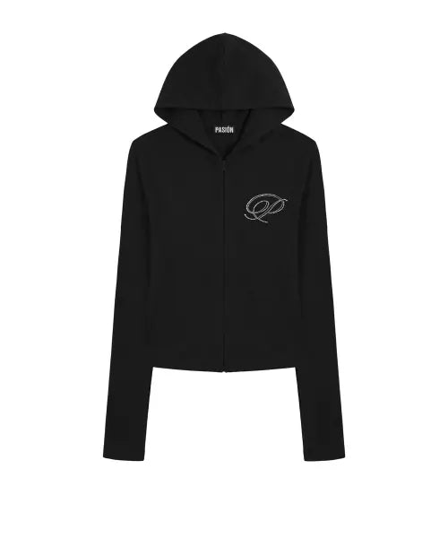 [PASION] Slim Crystal Glam Hoodie Zip-Up_Black / 슬림 크리스탈 글램 후드집업_블랙 Slim Crystal Glam Hoodie Zip-Up_Black