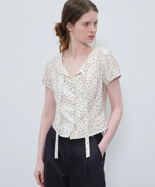 [FRIVER07] Flower tie crop blouse [FRSP06BL12]_Cream