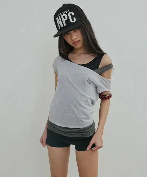 [SCULPTOR] Lazy Sleeveless Layered Tee Pale Gray