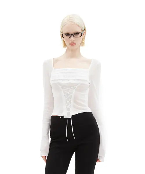 [HILLDA] Pure Lace-Up Corset Top [Ivory] / 퓨어 레이스업 코르셋 탑 [아이보리]