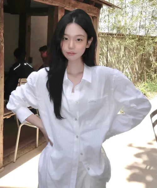 [LETTER FROM MOON] Letters See-through Stripe Shirt (White) / 레터즈 시스루 스트라이프 셔츠 ( 화이트 )