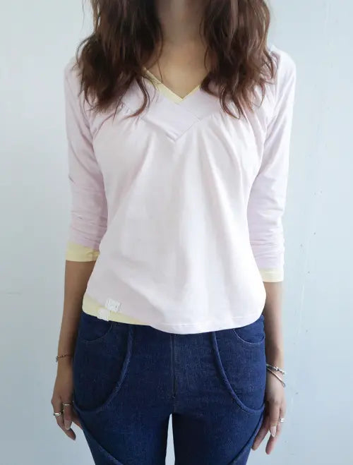 [ODDME] Shirring V-neck Top -Pink / 셔링 브이넥 탑 -핑크
