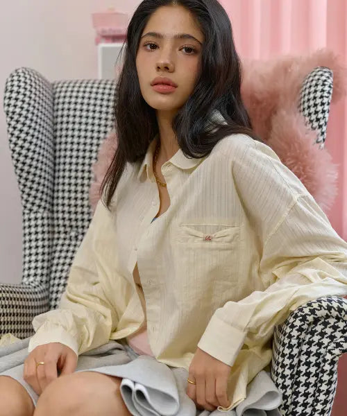 [BITTERCELLS] Ribbonette Overfit Shirt-Butter / 리버넷 오버핏 셔츠-버터