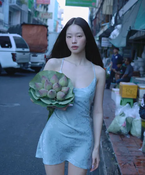 [TOOMUCHTAX] Open Back Mini Slip Dress - Light Blue / 오픈 백 미니 슬립 드레스 라이트 블루