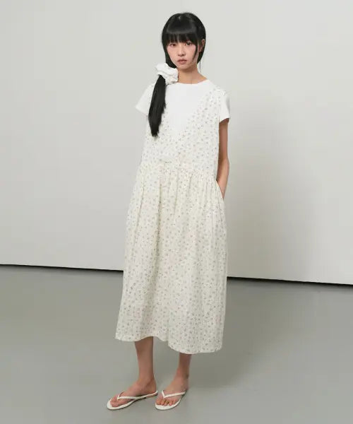 [GENERALIDEA] woman loose fit sleeveless flower dress [cream] / 루즈핏 슬리브리스 플라워 원피스 [CREAM] / GF2LOP517