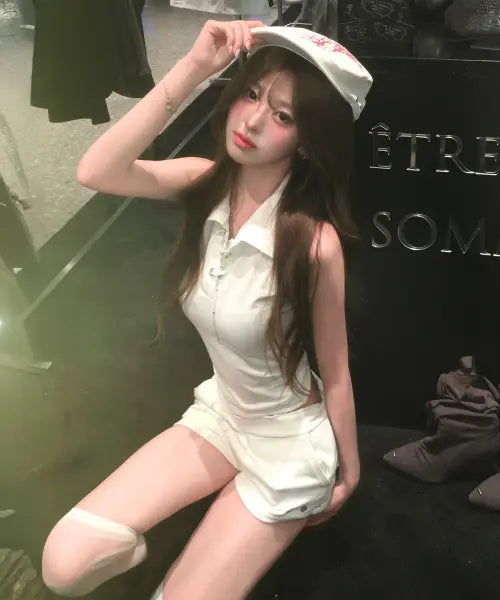 [ETRE AU SOMMET] Halter Back Circle Corset Collar Sleeve (White)