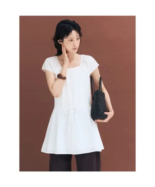 [8SECONDS] Capsule Sleeve Mini Dress - White / 캡슬리브 미니 원피스  화이트