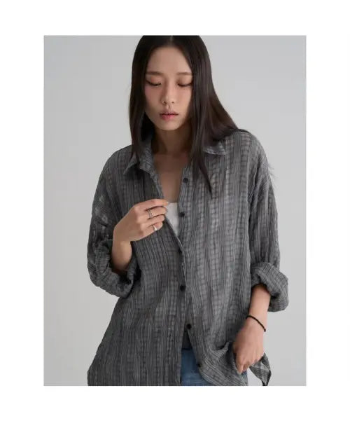 [8SECONDS] Sheer Pattern Shirt Ash / 시어 패턴 셔츠  애쉬