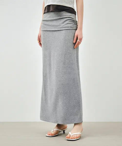 [MONGDOL] Foldable Banding Long Skirt Gray MDSK034GRAY / 폴더블 밴딩 롱 스커트 그레이 MDSK034GRAY