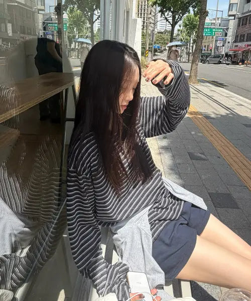 [VANISHMENT] Summer stripe tee_navy