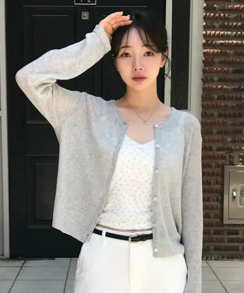 [COSTUMEOCLOCK WOMAN] Linen Sheer Ribbed Round Cardigan 5 COLOR COWCD008 / 린넨 시스루 골지 라운드 가디건 5 COLOR COWCD008