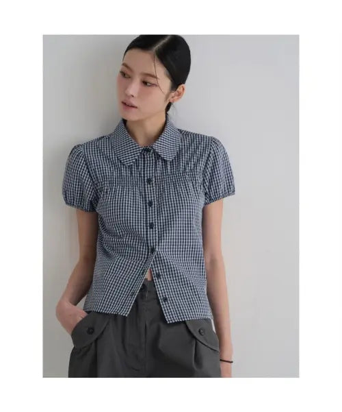[8SECONDS] Smoking Check Shirt - Navy / 스모킹 체크 셔츠  네이비
