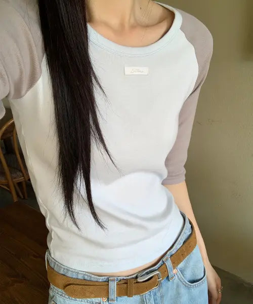 [LETTER FROM MOON] Letters Raglan Label T-Shirt (Sky Blue) / 레터즈 래글런 라벨 티셔츠 ( 스카이블루 )