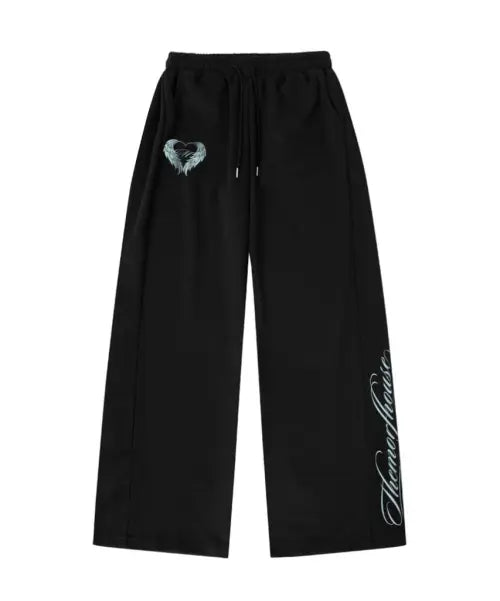 [THEMORFHOUSE] Wing Morf Lettering Wide Sweatpants Black / 윙 MORF 레터링 옆턱 와이드 스웻팬츠 블랙