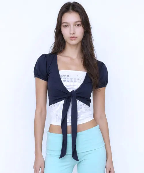 [LARTIGENT] L26 PUFF BOLERO CARDIGAN(NAVY)
