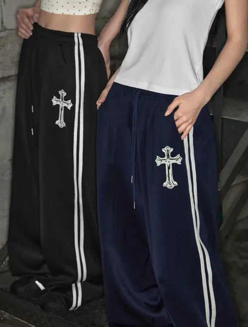 [LOOXP] Track Cross Jersey Wide Pants Black / 트랙 크로스 저지 와이드 팬츠 블랙