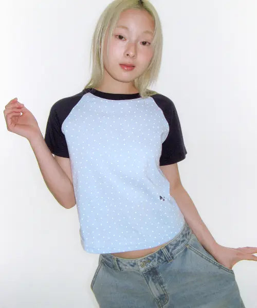 [AMES-WORLDWIDE] TWINKLE RAGLAN CROP TEE BLUE
