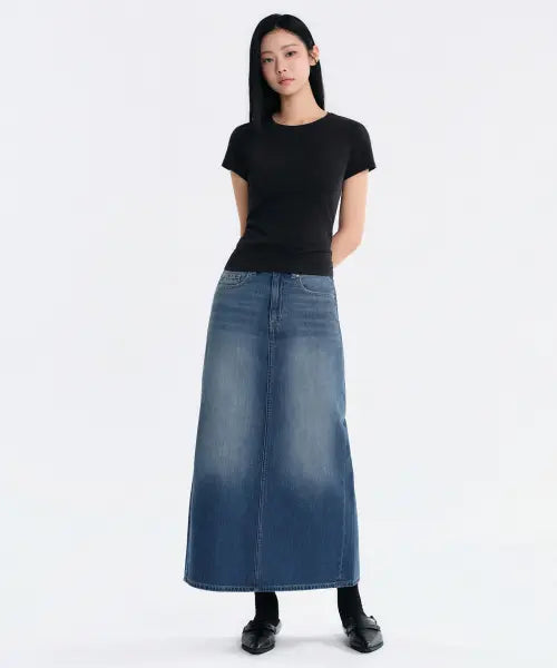 [MUSINSA STANDARD WOMAN] Women's Lightweight Denim Maxi Skirt [Medium Indigo] / 우먼즈 라이트웨이트 데님 맥시 스커트 [미디엄 인디고]