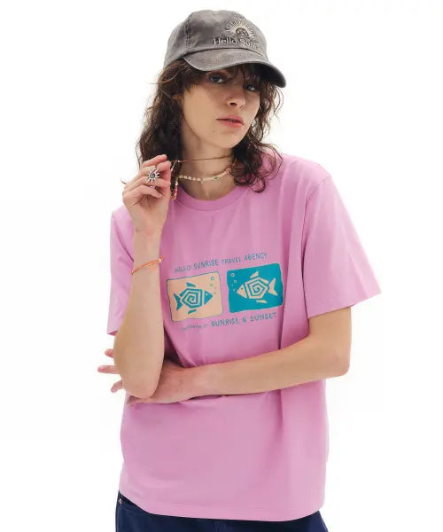 [HELLO SUNRISE] Geometric Fish Tee_Pink