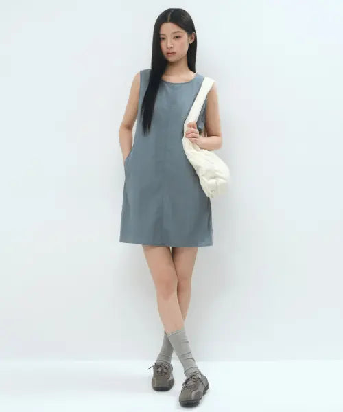 [MUSINSA STANDARD WOMAN] Women's Nylon Mini Dress [Grayish Blue] / 우먼즈 나일론 미니 드레스 [그레이쉬 블루]