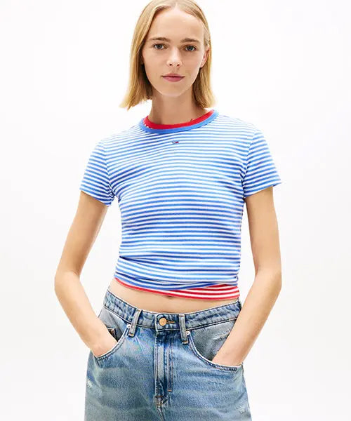 [TOMMY JEANS] TOMMY JEANS / 슬림 에센셜 립 반팔 티셔츠 (T32G1TTO09TWT10A5)