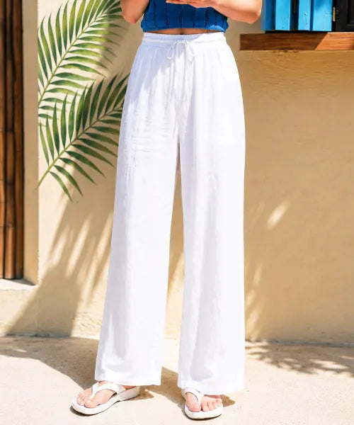 [HERRINGBONE] Wide Beach Pants Cover-up White HJ206 / 와이드 비치 팬츠 커버업 화이트 HJ206