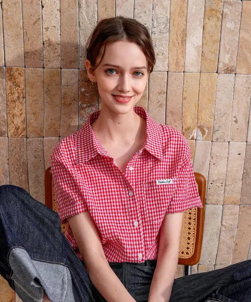 [PIGMENT] Gingham Pocket Short-Sleeve Shirt / 고방포켓반팔남방/셔츠 (KYNB2604016)