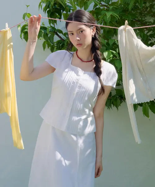 [ROEM] Linen Short Sleeve Blouse RMBLG37R11 / 린넨 반팔 블라우스 RMBLG37R11