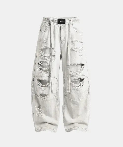 [BADBLOOD] Destroyed Raw-Edge Joggers - White
