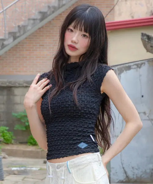 [RuNaKi'Hu'] Fiorire Sheer Slim T-Shirt (Black) / WXT094 피오리레 시스루 슬림 티셔츠 (BLACK)