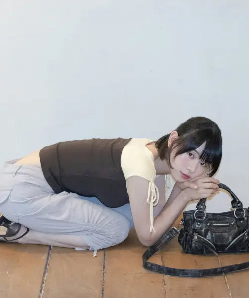 [IUGAMAKARAS] Studded Leather Micro Shoulder Bag (Black)