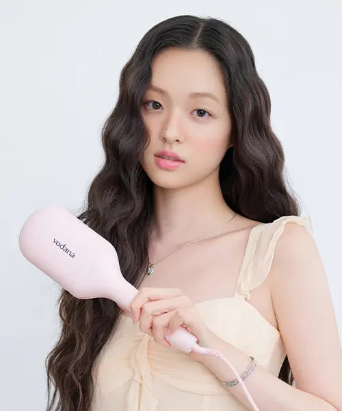 [VODANA] Compact wavy curling iron 38mm ivory mood / 글로우 핏 물결 고데기 38mm 아이보리무드/파우더핑크