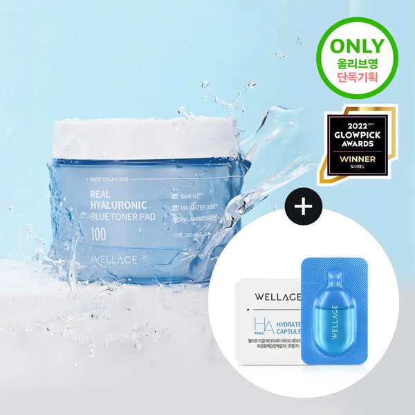 [wellage] Wellage Real Hyaluronic Blue Toner Pad 70ea (Special Set with 1ea One Day Kit) / [화잘먹패드] 웰라쥬 리얼 히알루로닉 블루 토너 패드 70매 기획 (+원데이키트1ea)