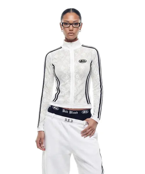 [BADBLOOD] Mystic Lace Track Zip-Up - White / 미스틱 레이스 트랙 집업 - 화이트