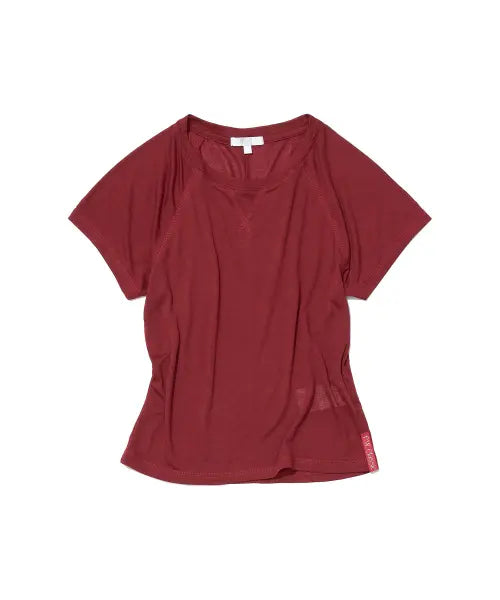 [PARTIMENTO WOMEN] PWC SHEER RAGLAN STITCH SHORT SLEEVE TEE_DARK RED / PWC 쉬어 레글런 스티치 숏슬리브 티_다크 레드