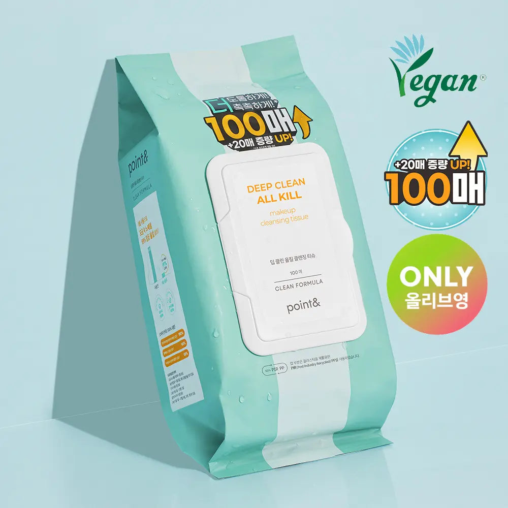 [Point&] Point & Deep Clean All Kill Cleansing Tissue 100 Count (Olive Young Exclusive) / [올영단독100매] 포인트앤 딥 클린 올킬 클렌징티슈 100매