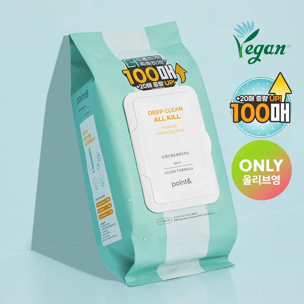 [Point&] Point & Deep Clean All Kill Cleansing Tissue 100 Count (Olive Young Exclusive) / [올영단독100매] 포인트앤 딥 클린 올킬 클렌징티슈 100매