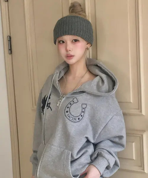[LUVISTRUE] EL UNICORN HOOD ZIP UP(GRAY)