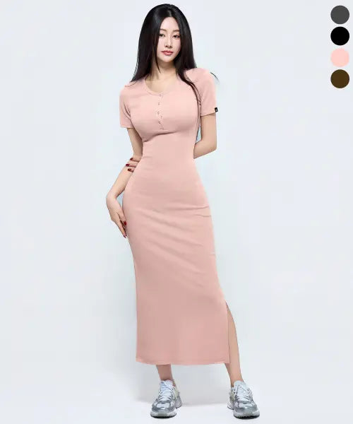 [PHYSICAL GARMENTS] P5087 Short Sleeve Slim Fit Paneled Dress [4 Colors] / P5087 반팔 슬림 절개 원피스 [4COLOR]