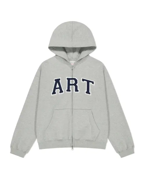 [THEMUSEUMVISITOR] ART APPLIQUE HOODIE ZIP UP (MELANGE GREY)