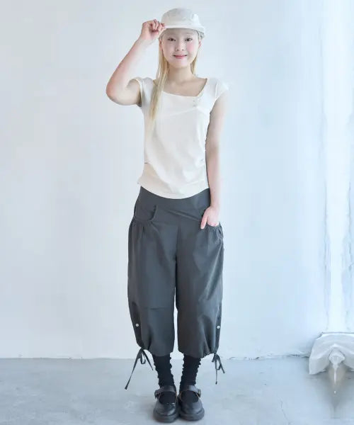 [OAFISH] Pocket Shirring Capri Pants, Charcoal