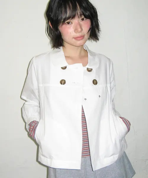[RONRON] DOUBLE BUTTON PUFF SLEEVE JACKET WHITE