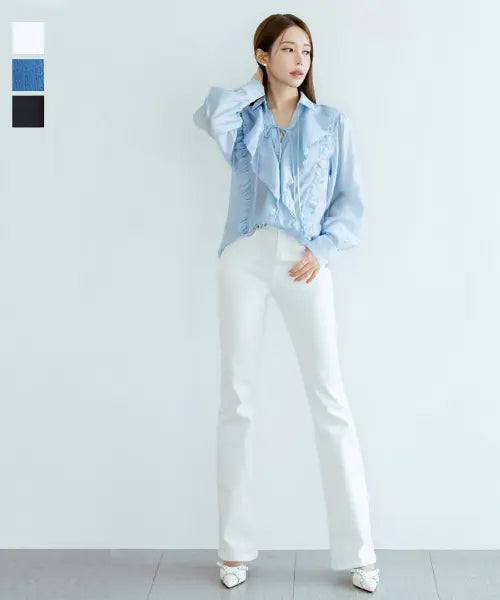 [SALON DE SEOUL] Semi Bootcut Denim Pants / 세미 부츠컷 데님 팬츠 [ White/Blue/Black ]