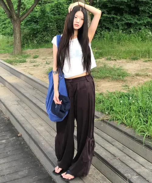 [LMOOD WOMEN] Slouchy Tencel Shirring Pants Plum / 슬라우치 텐셀 셔링 팬츠 플럼