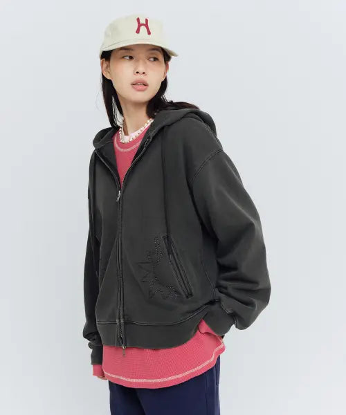 [HELLO SUNRISE] HS Symbol Hoodie Zip Up_VTG Charcoal