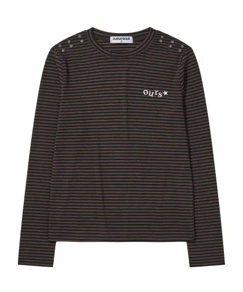 [OURSAYSOUR] OURS Stud Stripe Long Sleeve - Brown / OURS 스터드 스트라이프 롱슬리브 브라운