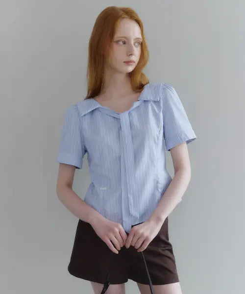 [MICANE] Reneedi Strip Tie Blouse / 르네디 스트라이프 타이 블라우스