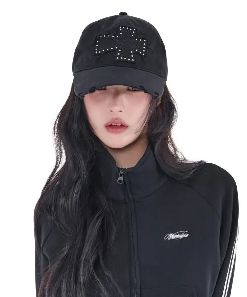 [ALKI ALKA] Distressed Patch Ball Cap (Black)