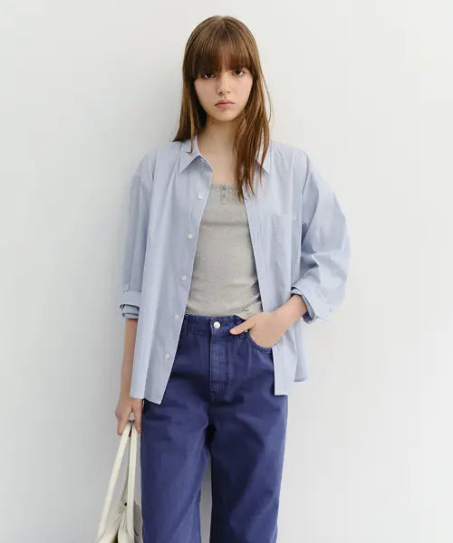 [DUNST] UNISEX CROPPED STRIPED SHIRT BLUE STRIPE / UNISEX CROPPED STRIPED SHIRT_UDSH6A116_BLUE STRIPE