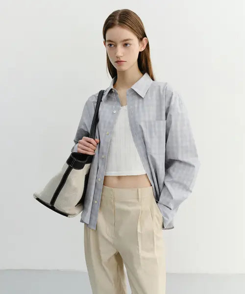 [DUNST] UNISEX CROPPED CHECKED SHIRT SOFT BLUE CHECK / UNISEX CROPPED CHECKED SHIRT_UDSH6A116_SOFT BLUE CHECK